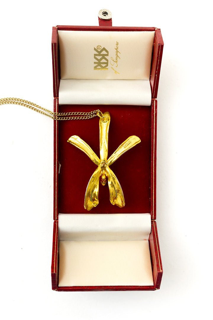 Vintage vergulde ketting met orchidee RISIS Singapore