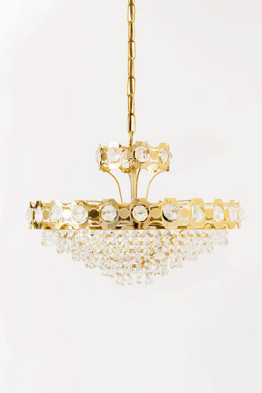 Vintage vergulde kroonluchter Odreco Deens design met glazen steentjes
