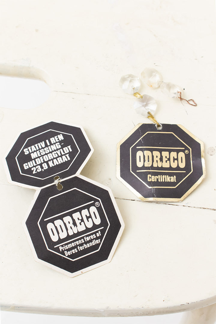 Vintage vergulde kroonluchter Odreco Deens design met glazen steentjes