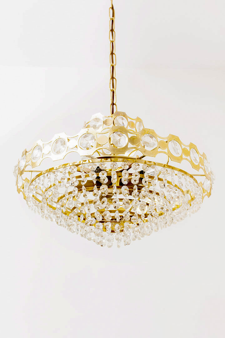 Vintage vergulde kroonluchter Odreco Deens design met glazen steentjes