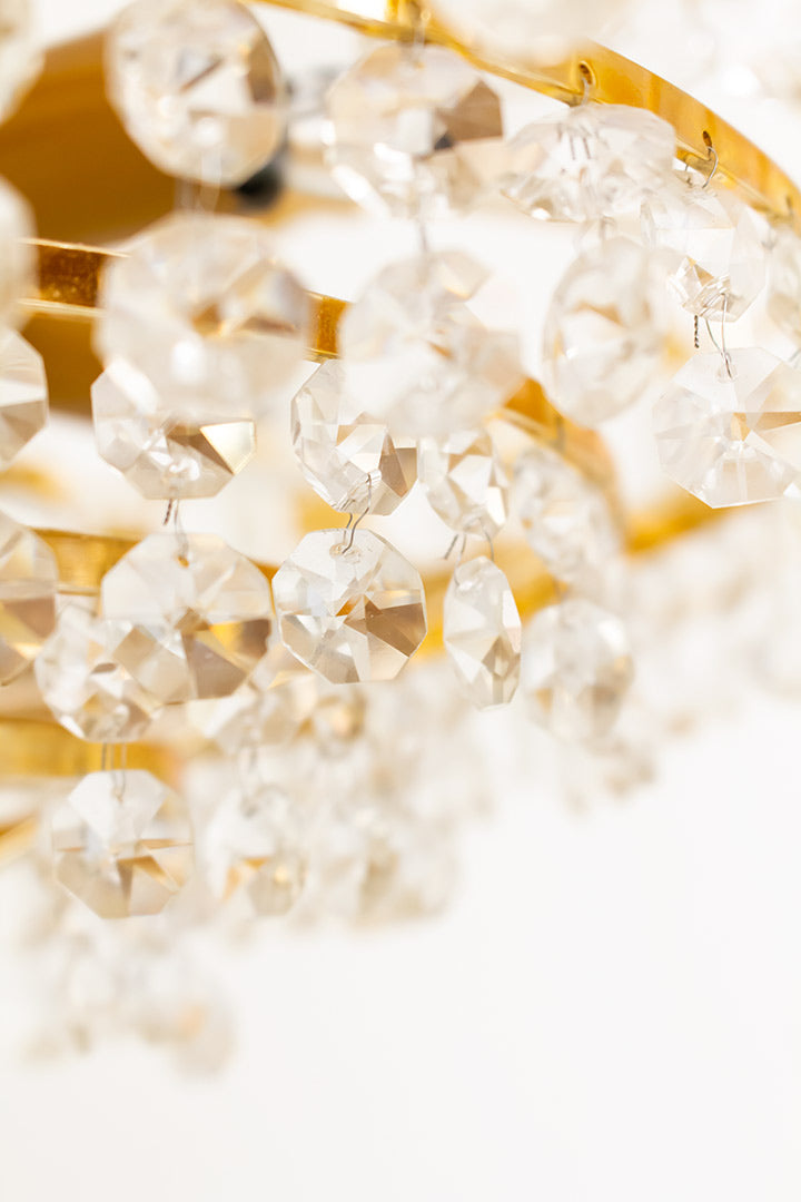 Vintage vergulde kroonluchter Odreco Deens design met glazen steentjes
