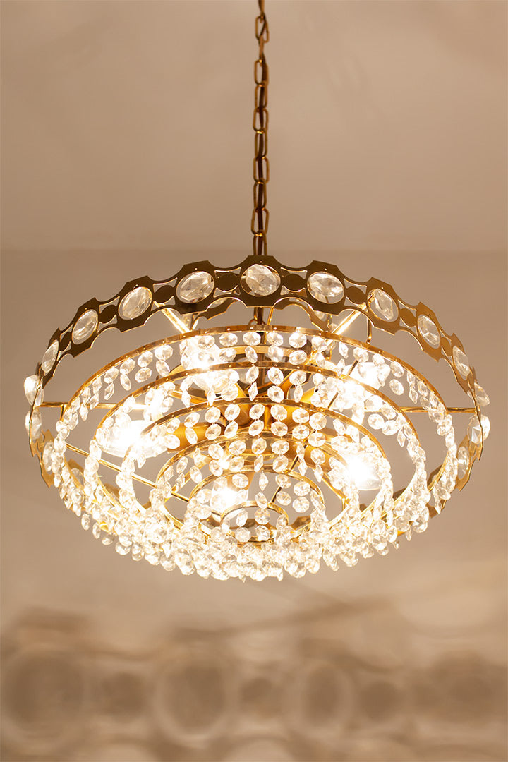 Vintage vergulde kroonluchter Odreco Deens design met glazen steentjes