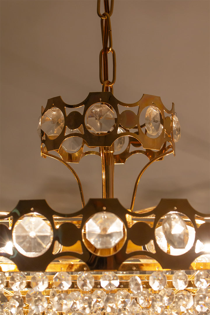 Vintage vergulde kroonluchter Odreco Deens design met glazen steentjes