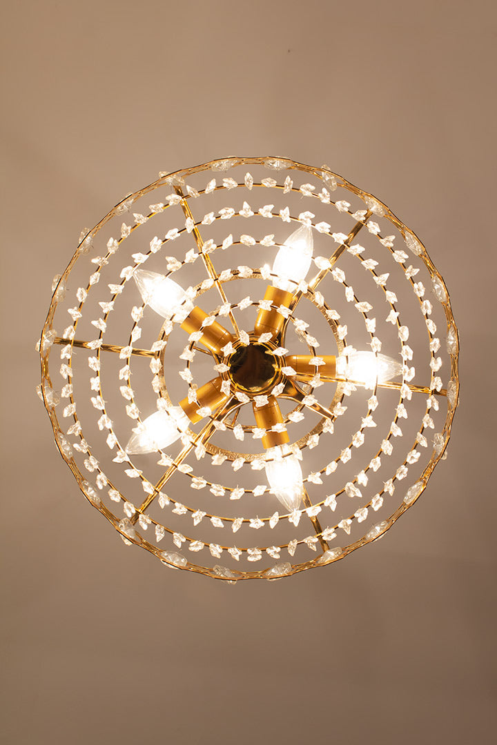 Vintage vergulde kroonluchter Odreco Deens design met glazen steentjes