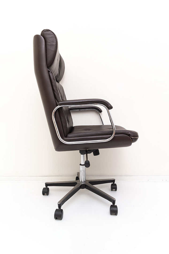 Vintage verstelbare bureaustoel bekleed met bruin skai-leer Zefla Italy