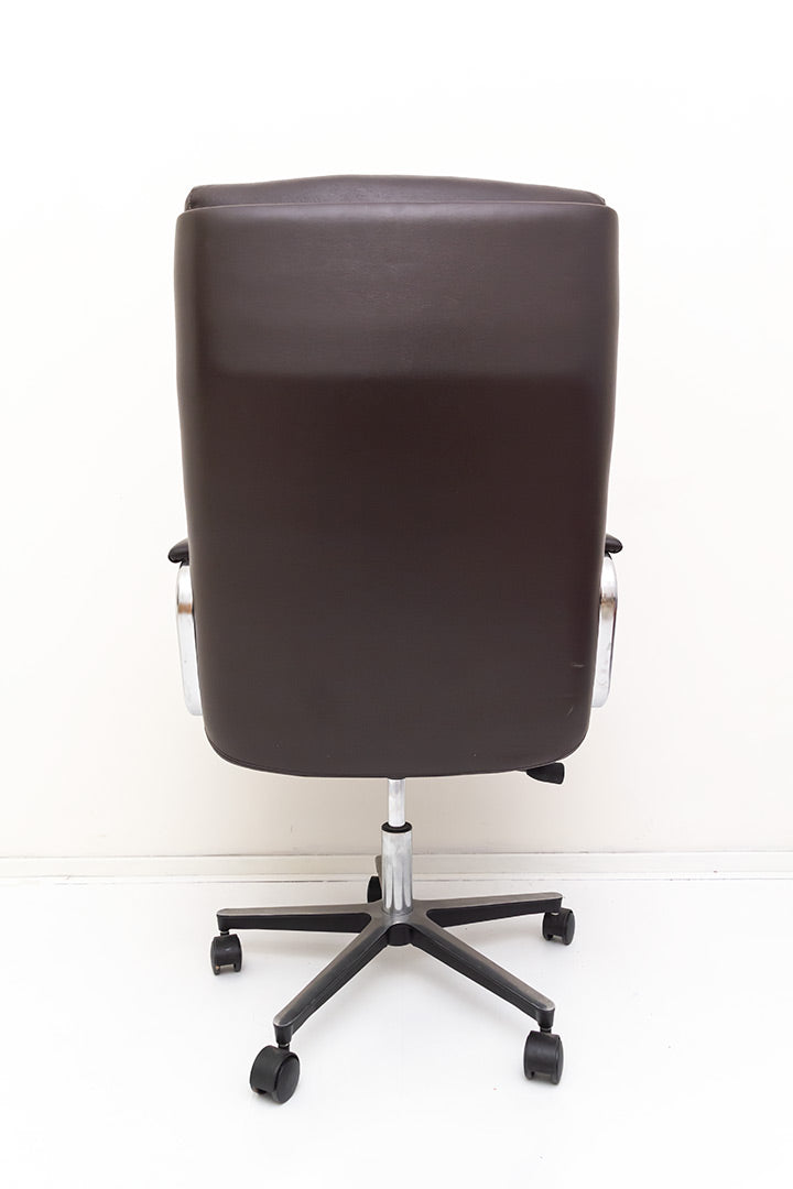 Vintage verstelbare bureaustoel bekleed met bruin skai-leer Zefla Italy