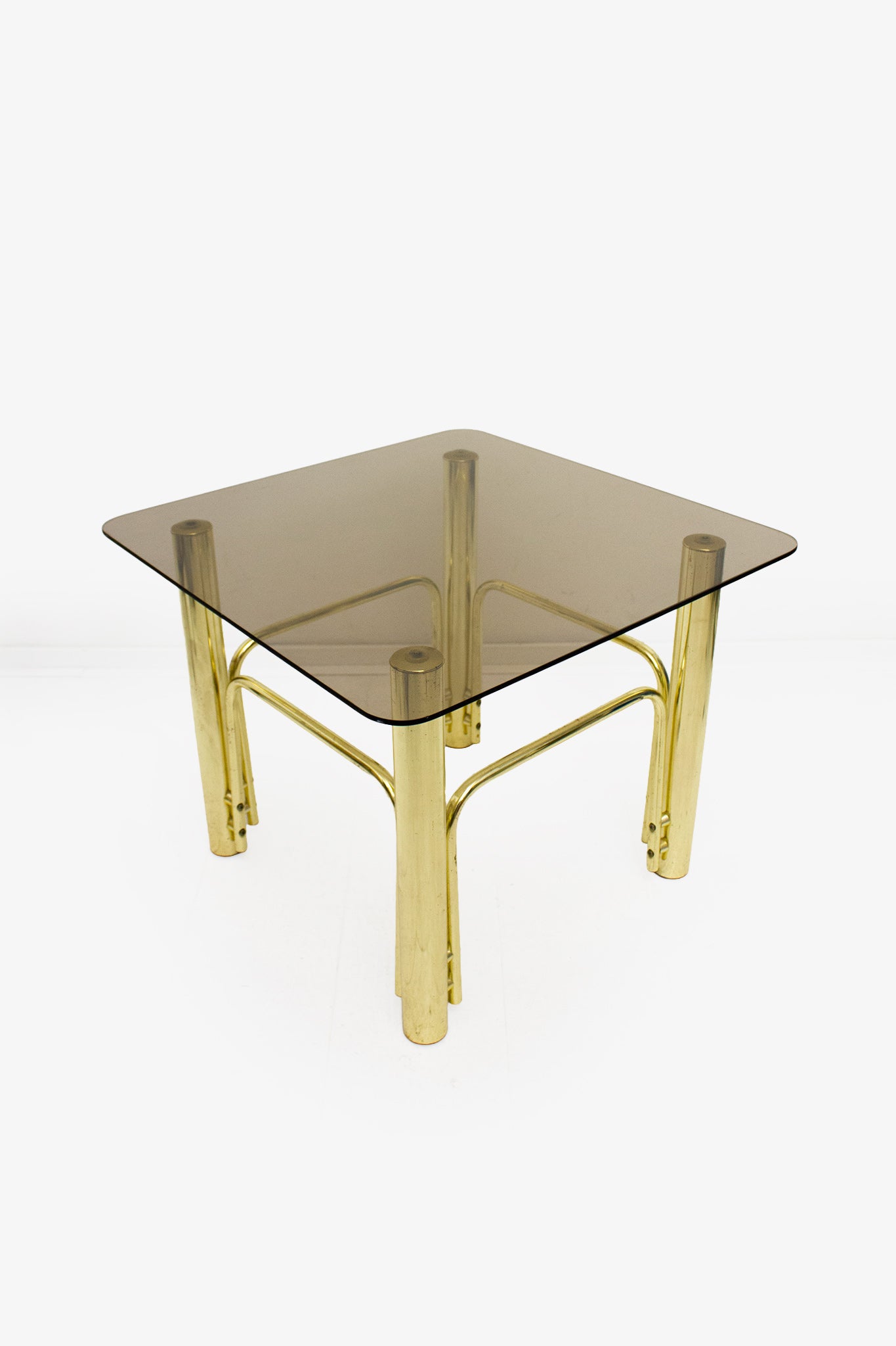 Messing vintage salontafel met rookglazen glasplaat 