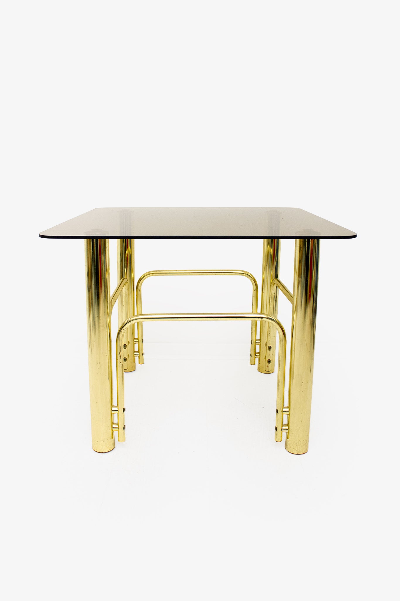 Messing vintage salontafel met rookglazen glasplaat 