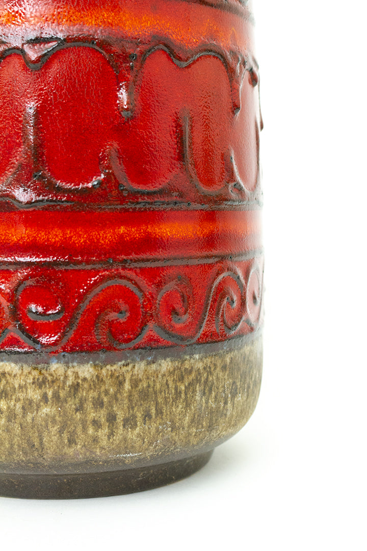 Vintage vloervaas Scheurich 408-40 bruin/rood met handvat