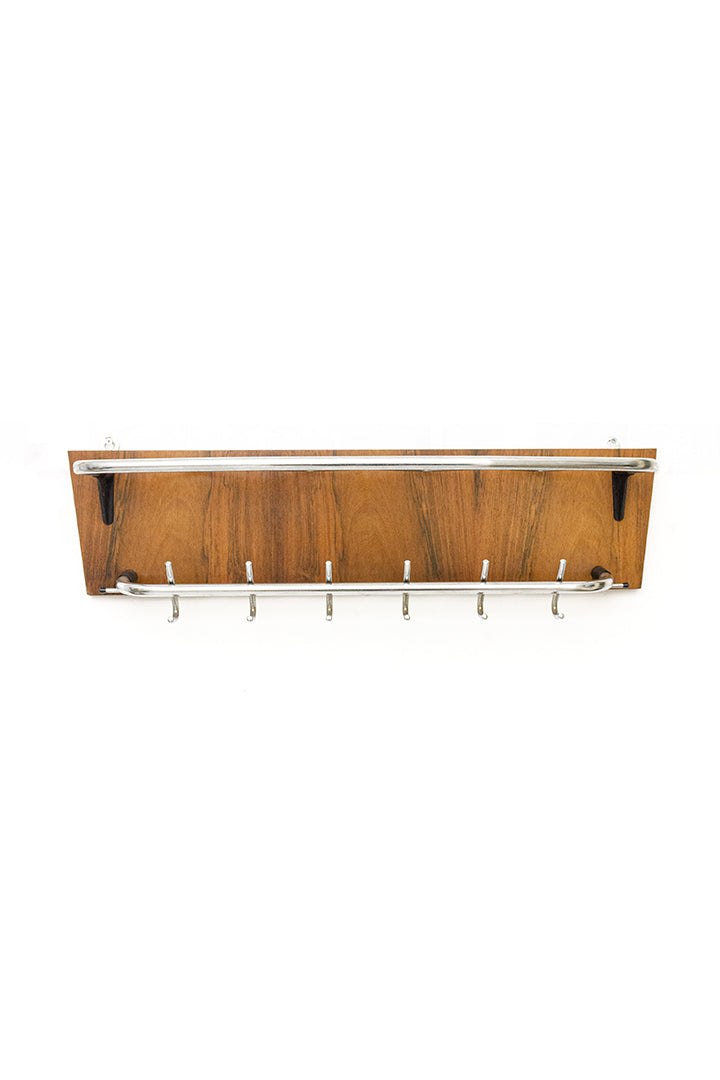 Vintage wandkapstok teak-fineer met hoedenplank