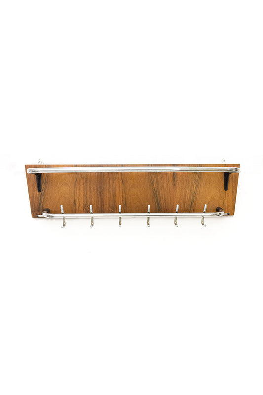 Vintage wandkapstok teak-fineer met hoedenplank