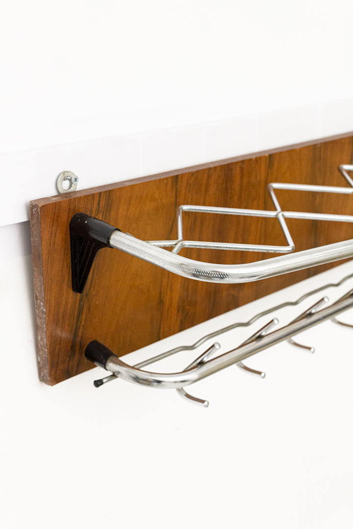 Vintage wandkapstok teak-fineer met hoedenplank