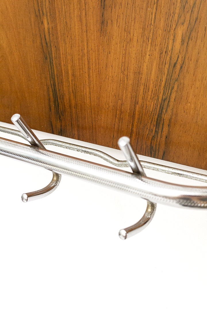 Vintage wandkapstok teak-fineer met hoedenplank