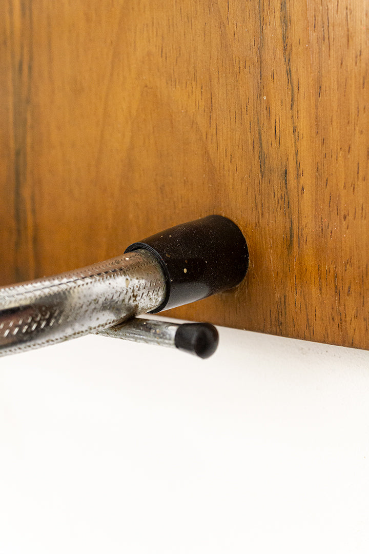 Vintage wandkapstok teak-fineer met hoedenplank