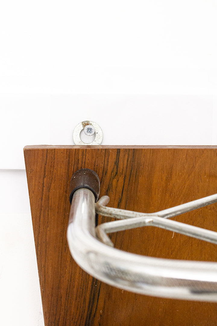 Vintage wandkapstok teak-fineer met hoedenplank