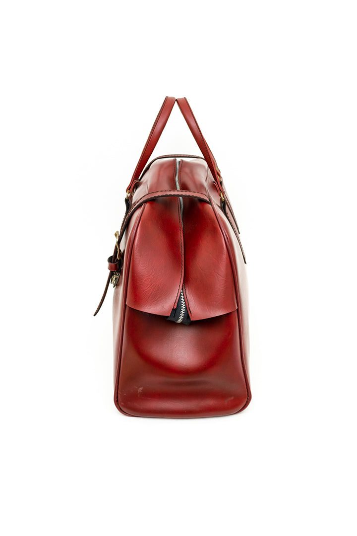 Vintage weekendtas van rood skai-leer