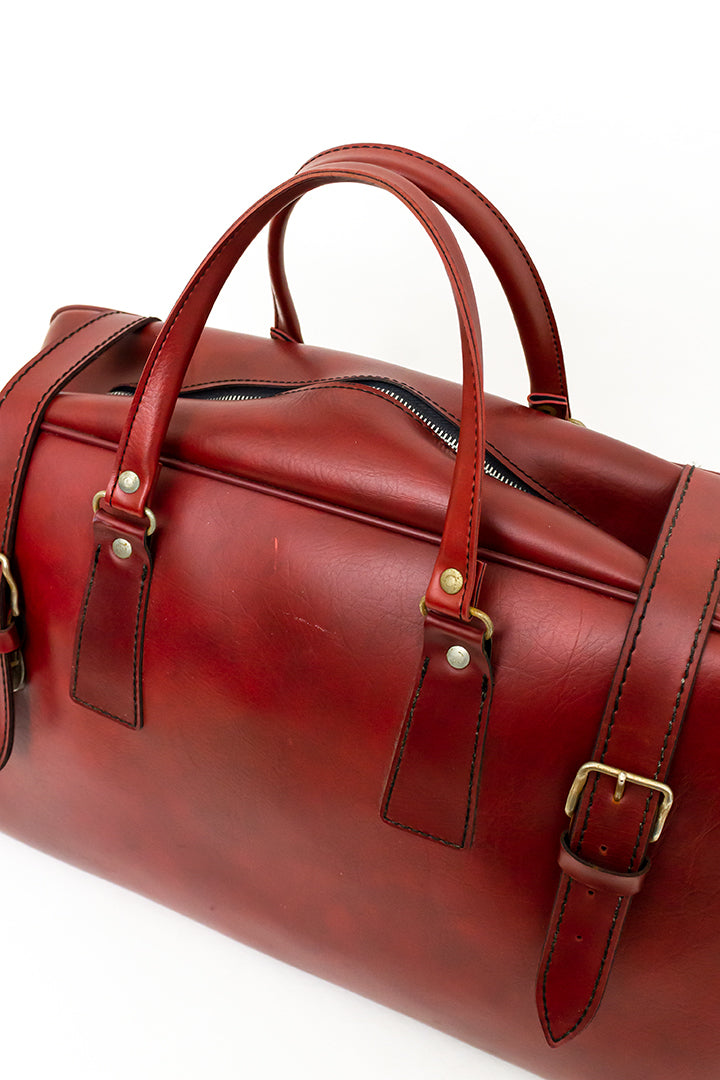 Vintage weekendtas van rood skai-leer