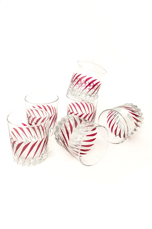 Vintage whiskey glazen met bordeauxrode print - set van 6