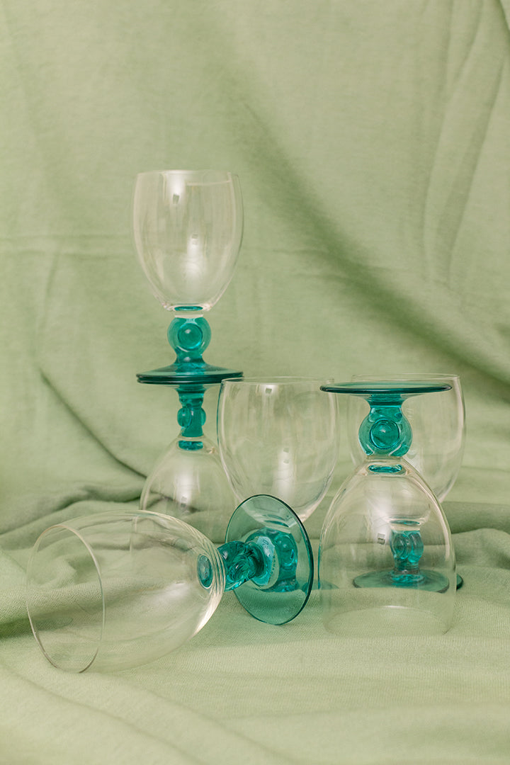 Vintage wijnglazen met turkooizen voet - set van 6