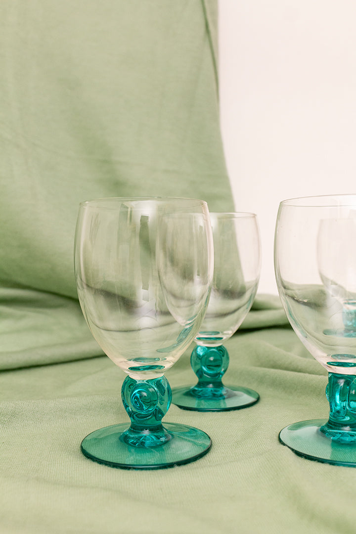 Vintage wijnglazen met turkooizen voet - set van 6