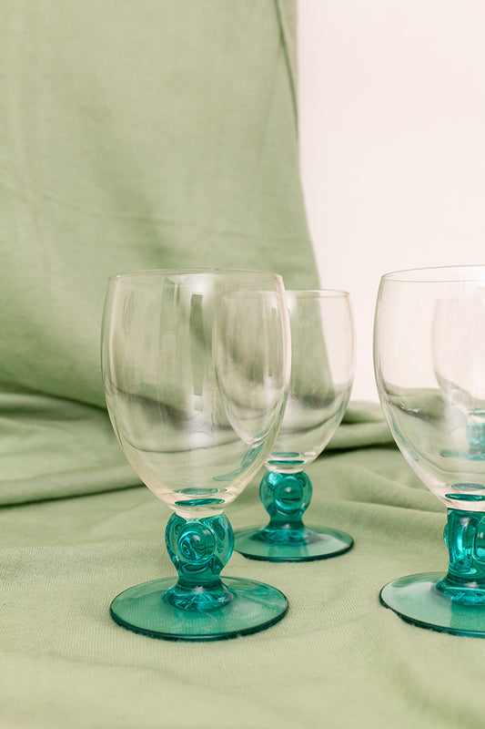 Vintage wijnglazen met turkooizen voet - set van 6