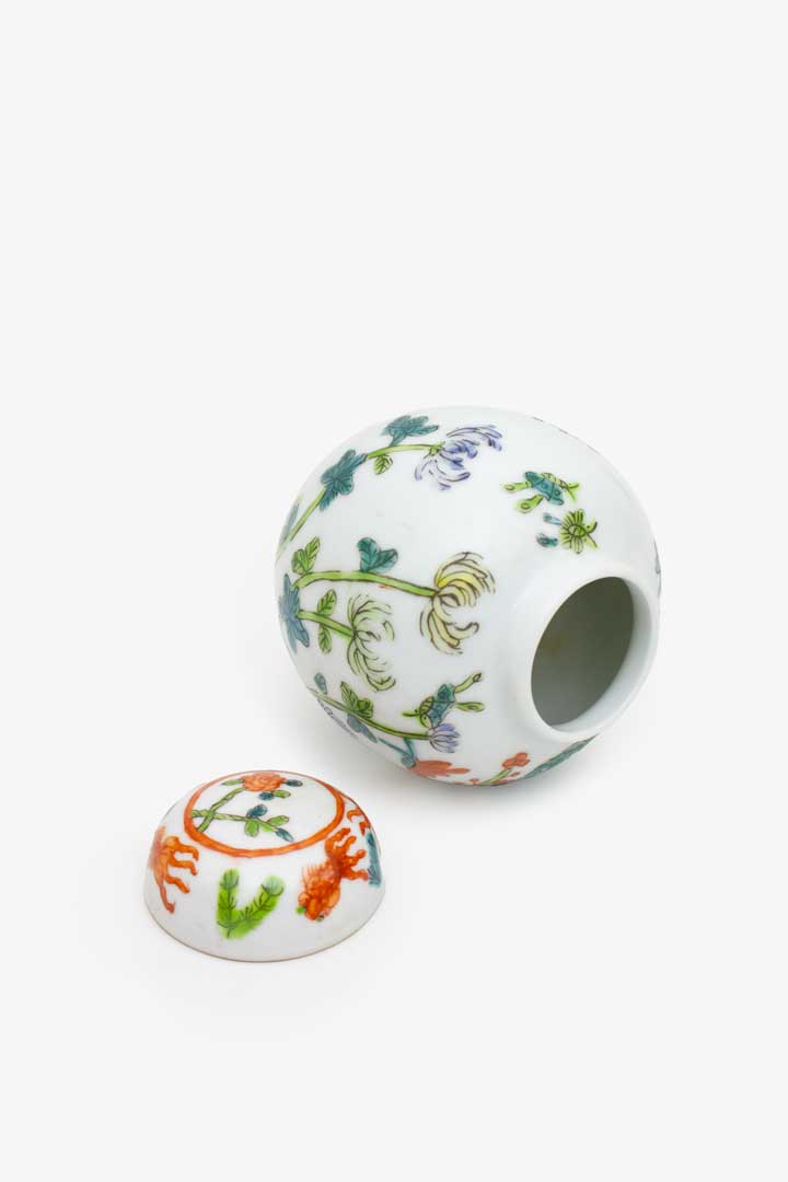 Vintage witte Japanse gemberpot handbeschilderd