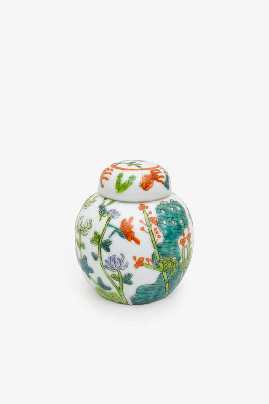 Vintage witte Japanse gemberpot handbeschilderd