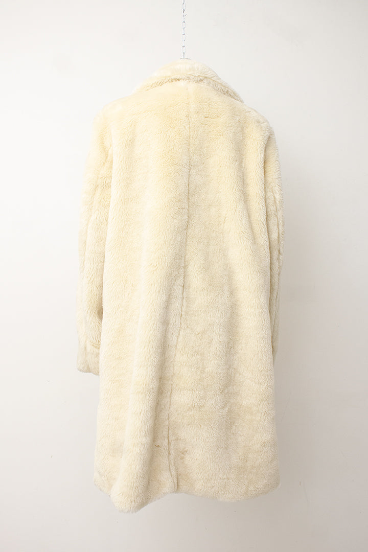 Vintage witte jas van imitatiebont met opstaande kraag
