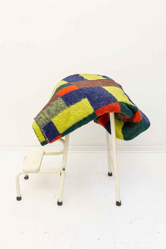 Vintage wollen deken geblokt rood/geel/blauw/groen