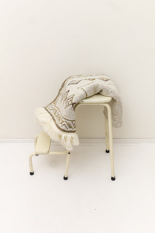Vintage wollen deken geweven beige/bruin