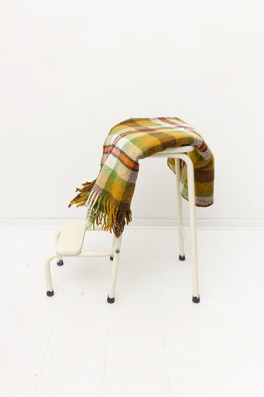 Vintage wollen deken met geruit patroon en franjes jaren 70