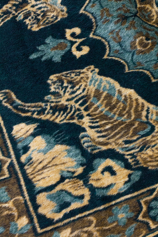 Vintage wollen deken met tijgers donkergroen/bruin/beige