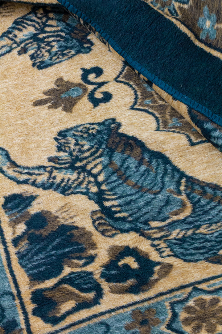 Vintage wollen deken met tijgers donkergroen/bruin/beige