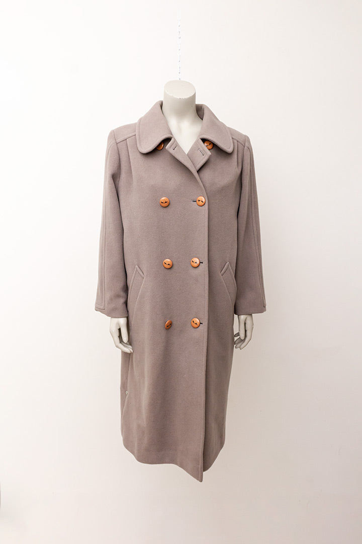 Vintage wollen jas beige met bijzondere knopen Weill Paris