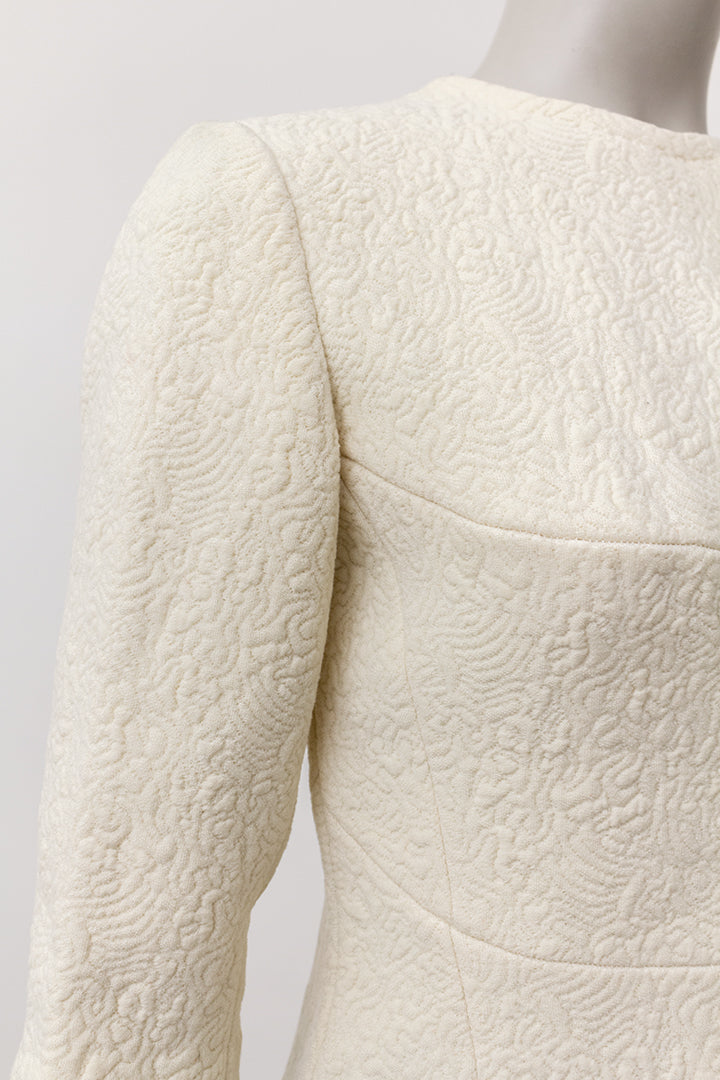 Vintage wollen jurk crèmekleurig met swirl-patroon