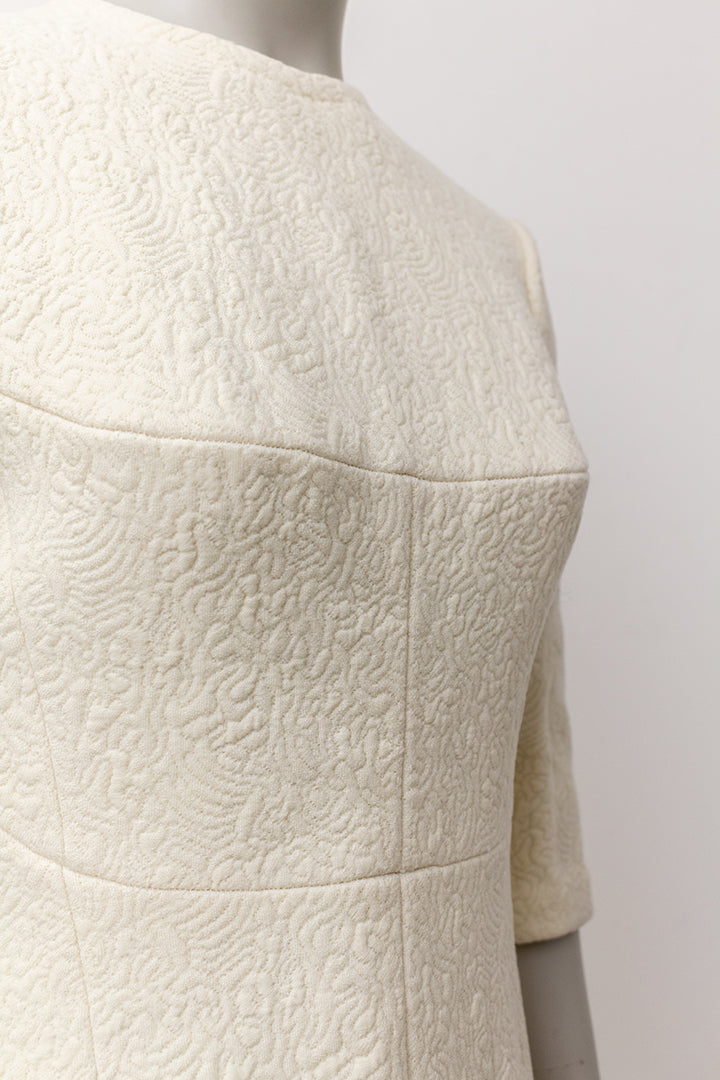 Vintage wollen jurk crèmekleurig met swirl-patroon