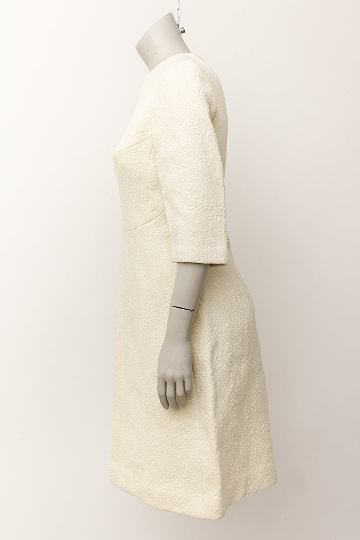 Vintage wollen jurk crèmekleurig met swirl-patroon