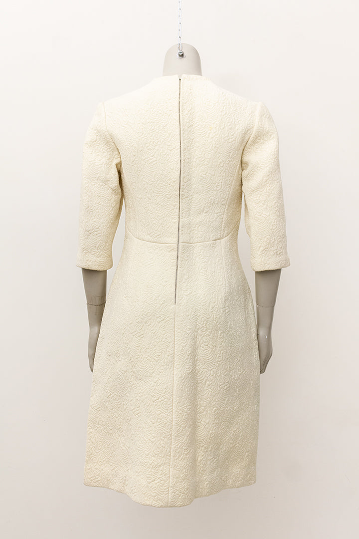 Vintage wollen jurk crèmekleurig met swirl-patroon