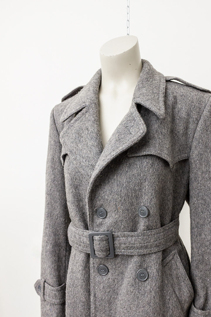 Vintage wollen trenchcoat grijs met ceintuur Loden Salzburg