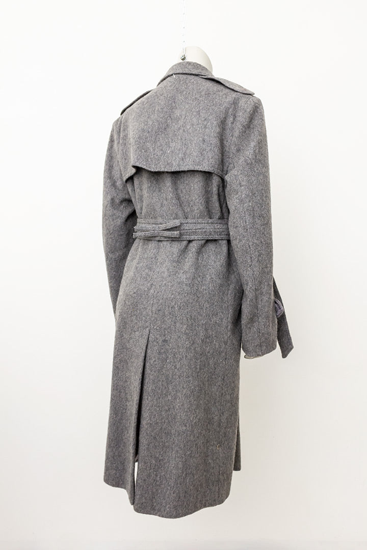 Vintage wollen trenchcoat grijs met ceintuur Loden Salzburg