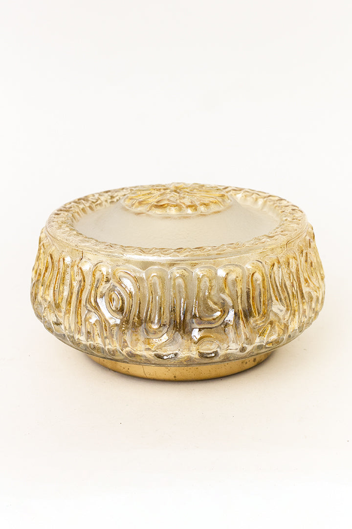 Vintage zalmroze glazen plafonnière met organische swirls