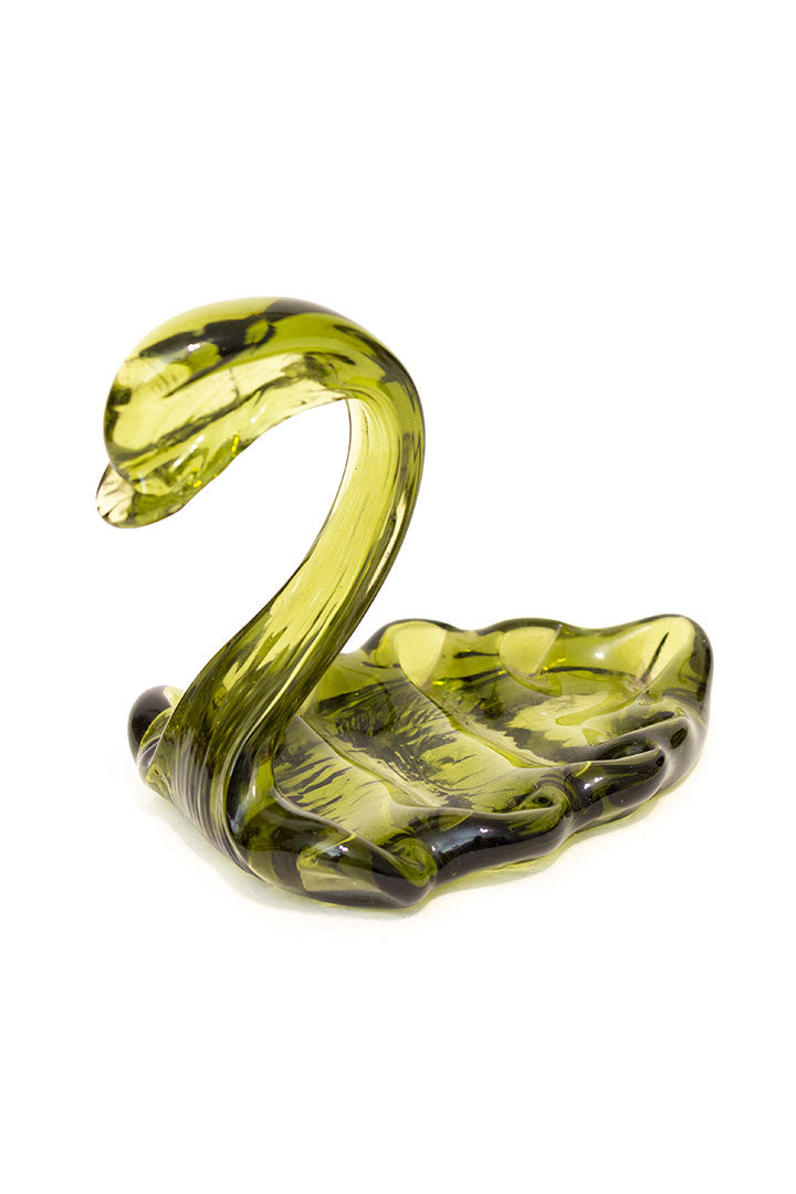 Vintage zeepbakje zwaan van groen glas