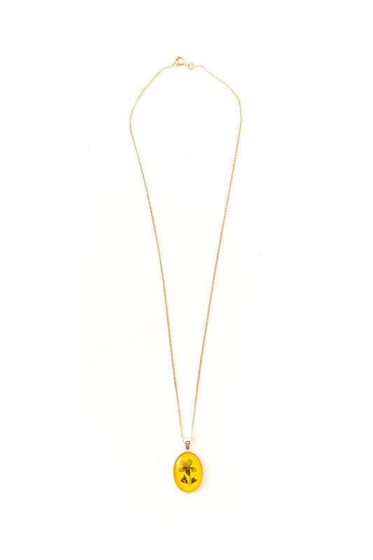 Vintage zilveren ketting met droogbloem