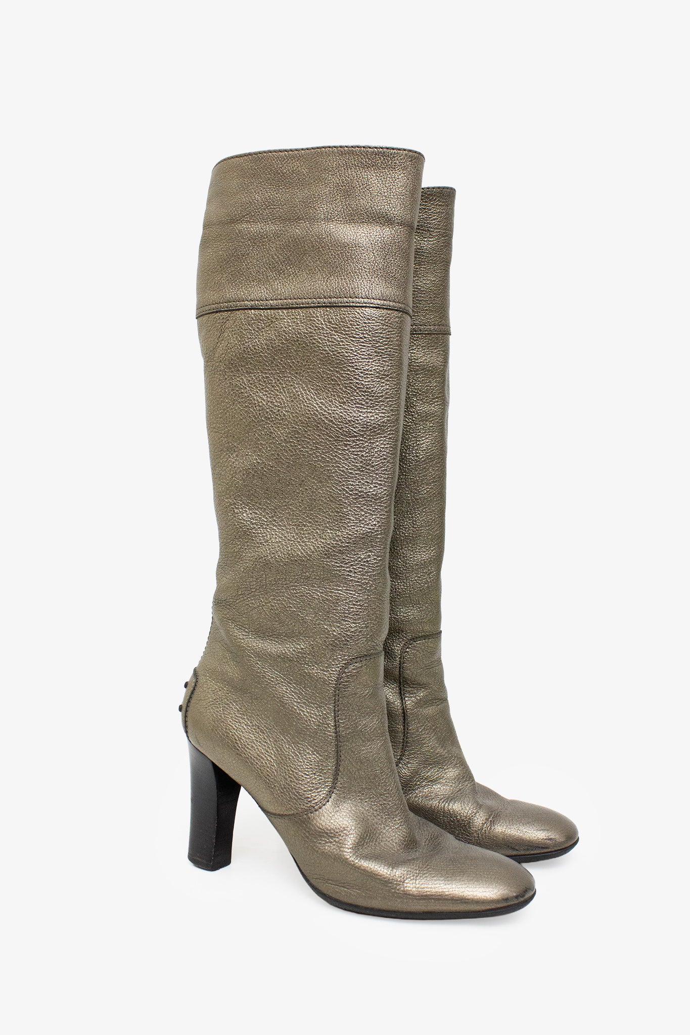 Vintage zilverkleurige leren Tod’s laarzen met hak