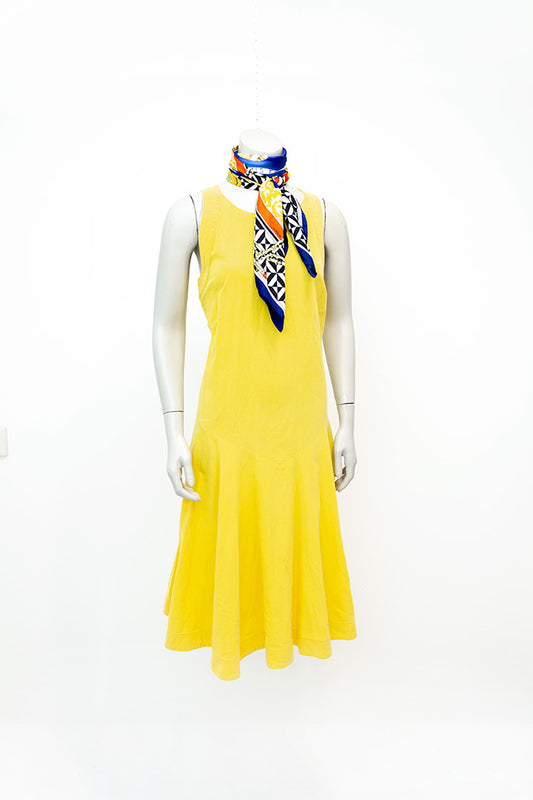 Vintage zomerjurk van geel katoen Pierre Cardin