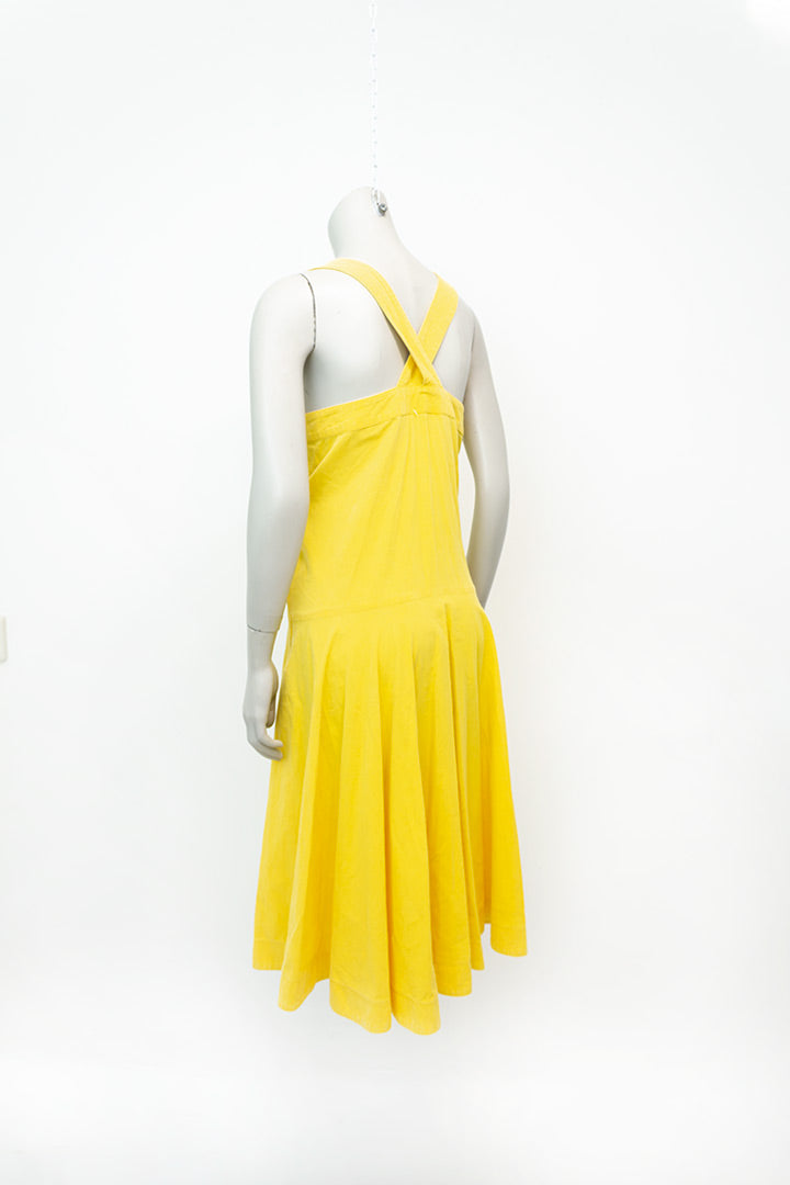 Vintage zomerjurk van geel katoen Pierre Cardin