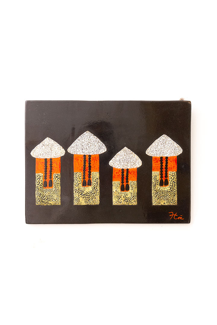 Vintage zwart houten paneel met abstracte Aziatische vrouwen
