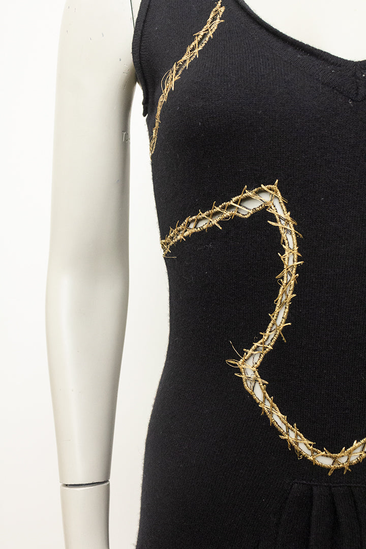 Vintage zwarte gebreide jurk met goudkleurig stiksel Just Cavalli
