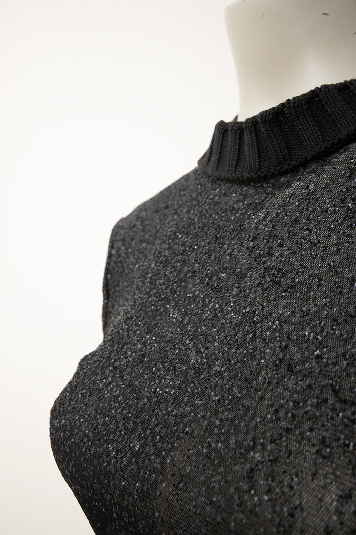 Vintage zwarte sheer top Jean Paul Gaultier Maille met glitter en gebreide col