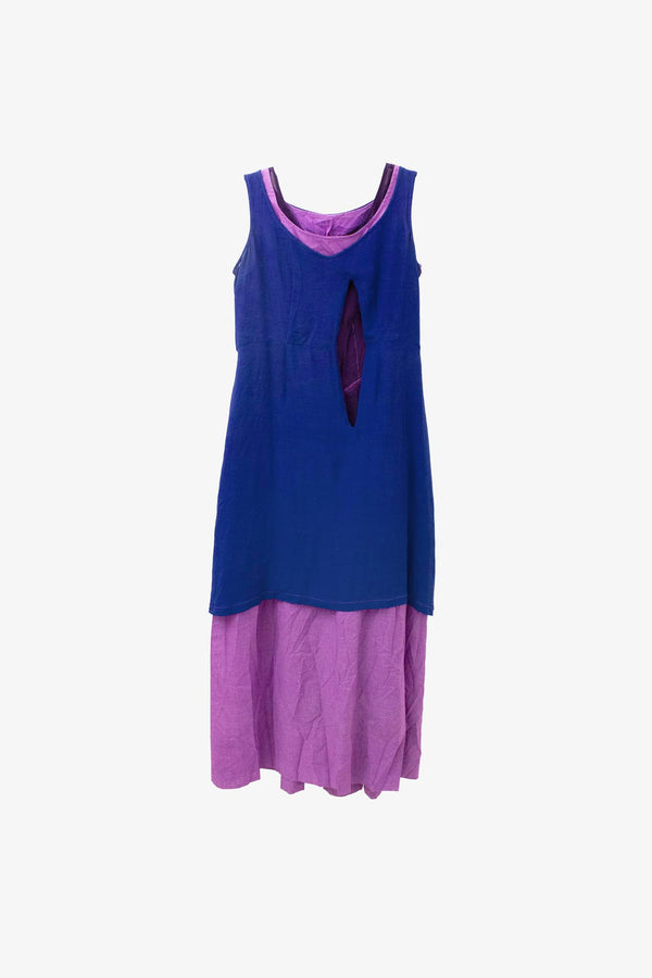 Comme des Garçons SS99 paars blauwe drielaags jurk